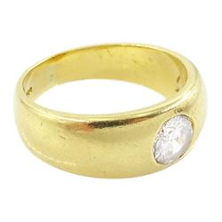 18ct gold gypsy set, single stone transitional cut diamond ring, diamond approx 0.65 carat