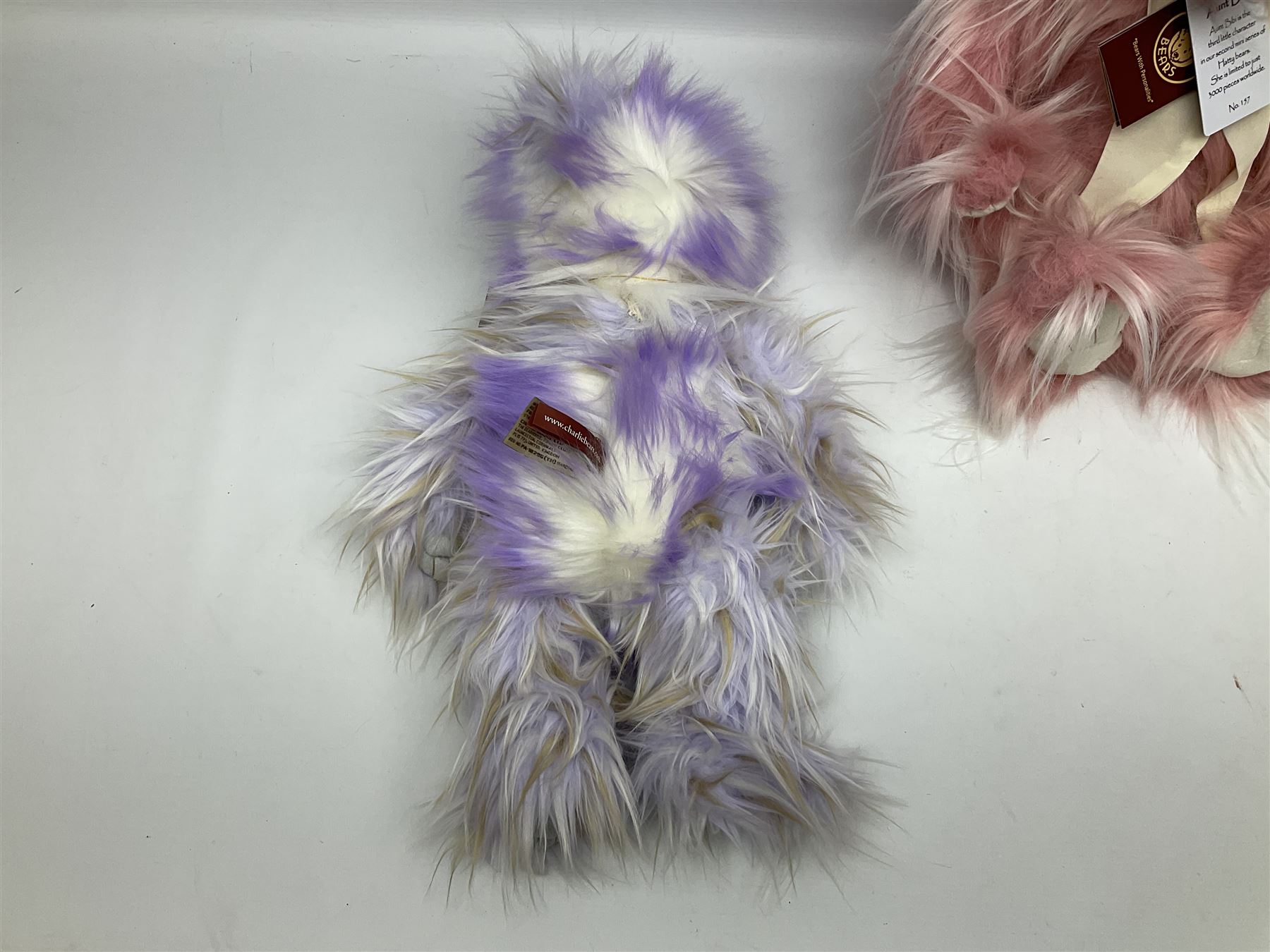 Three Charlie Bears, comprising limited edition Aunt Bibi CB205241O, 157/3000, Teresa CB212129C, and Soda Pop CB202040B, both designed by Isabelle Lee, all with tags 