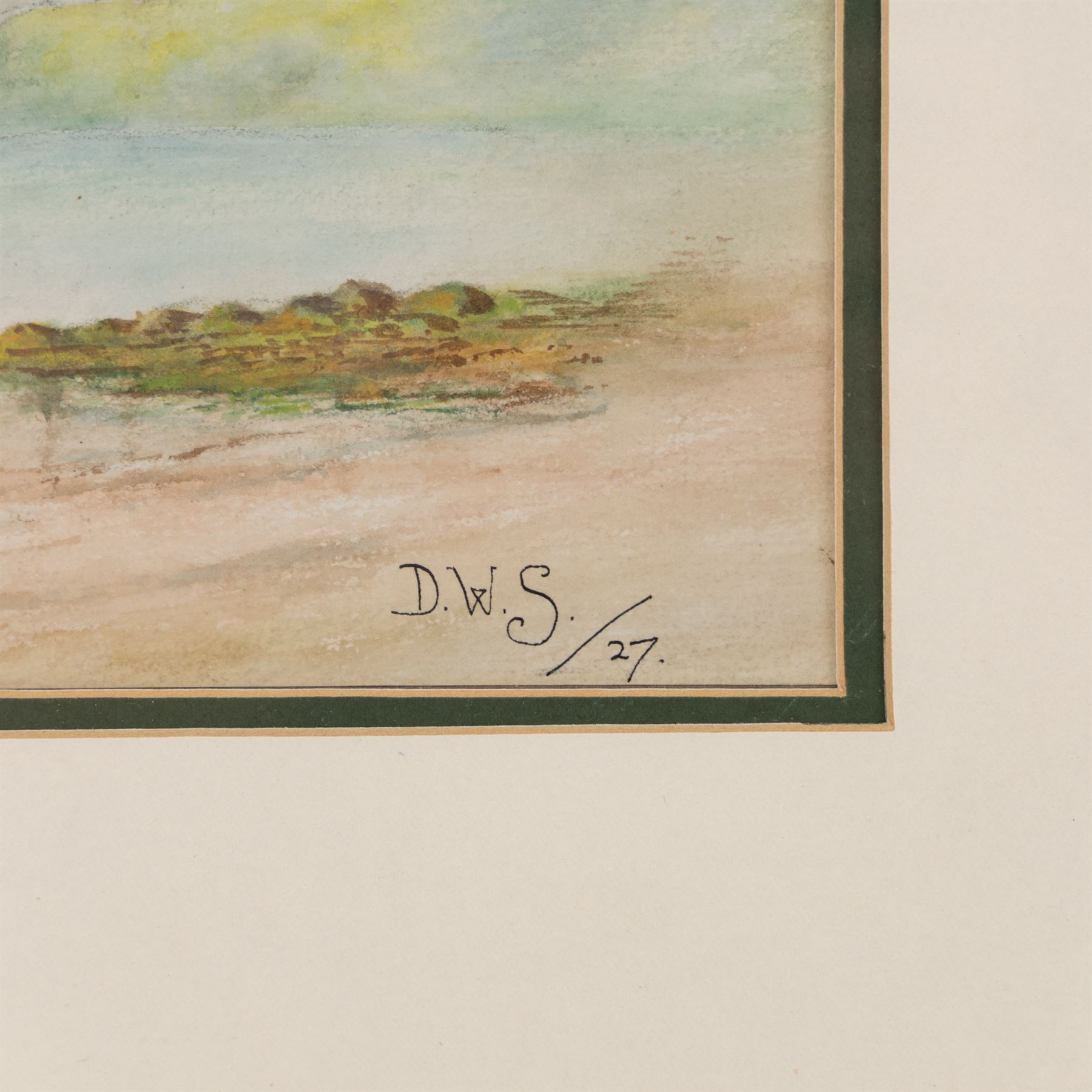 R Livingstone (English School 20th Century): Jockey on Horseback - potentially Lester Piggott, oil on wood panel signed; S Sparke (British 20th century): Roseberry Topping, pair of watercolours signed, one dated '84, and D W S (English School 20th Century): Boats Washed Up on the Beach, pair of watercolours signed with initials and dated '27, max 20cm x 45cm (5)