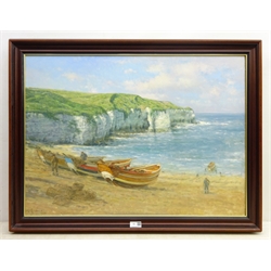  Walter Goodin (British 1907-1992): Cobles at South Landing Flamborough, oil on board signed and dated 1985, 55cm x 75cm  DDS - Artist's resale rights may apply to this lot    
