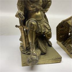 Pair brass grand tour style figures of Minerva and Mars, each on a square base, Minerva H18cm