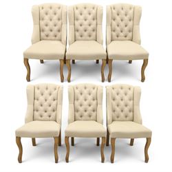 Set of six contemporary button back wingback dining chairs