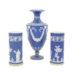 Early 20th century Wedgwood Jasperware vase, of baluster form with fluted rim, decorated w...