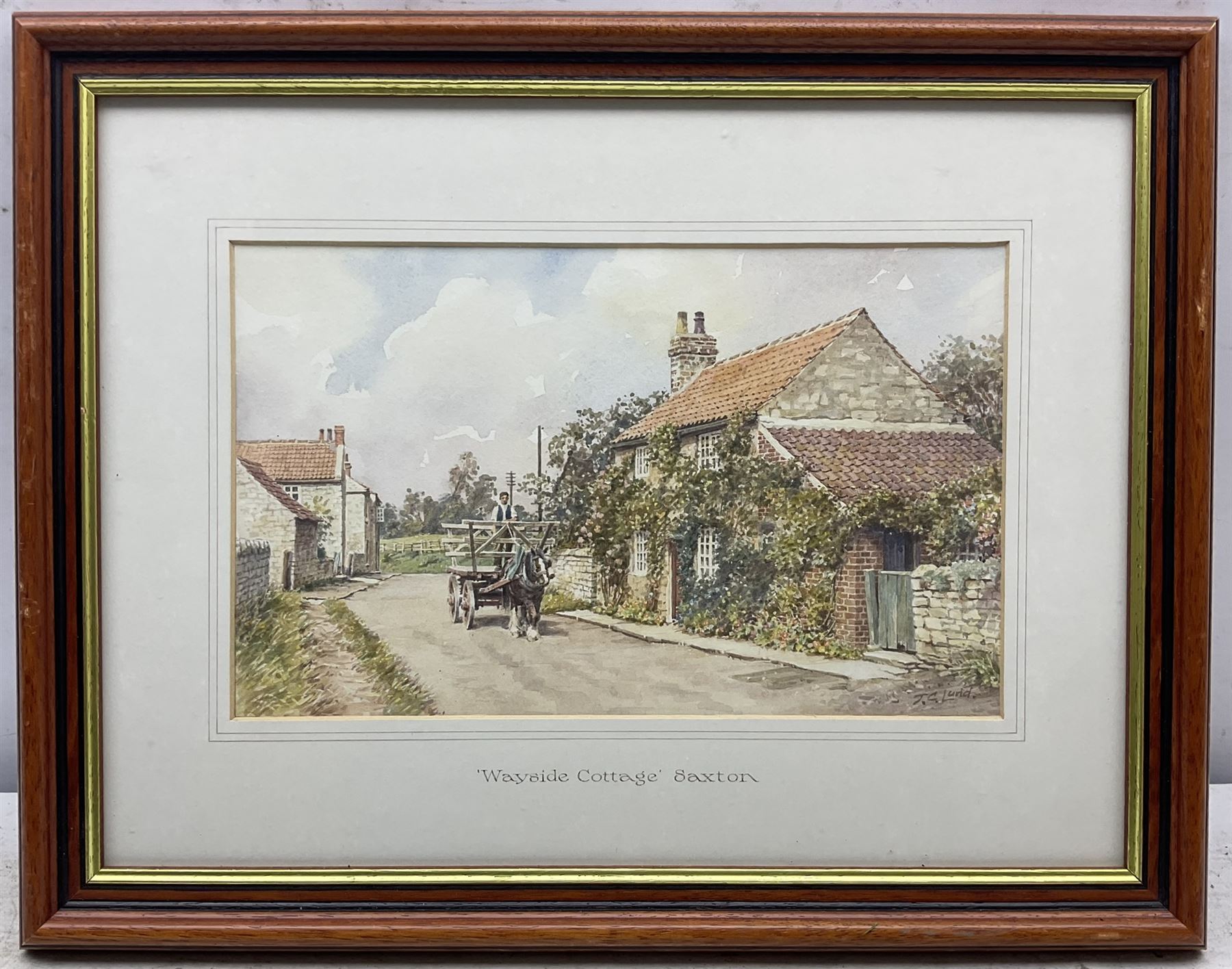 John Cecil Lund (British 1932-): 'Wayside Cottage Saxton' 'Bilbrough' and Country Cottage, set three watercolours signed, max 18cm x 30cm (3)