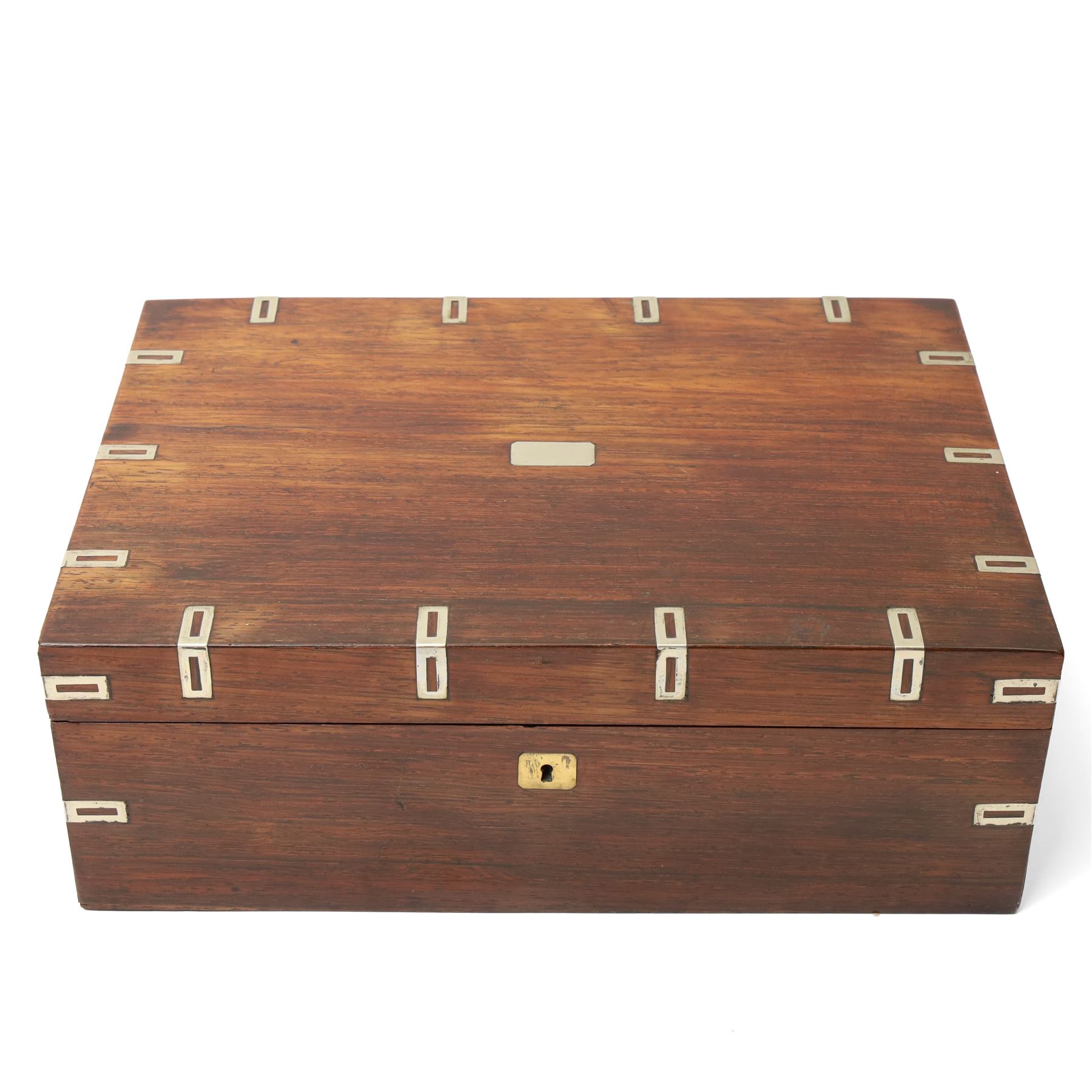 19th century German rosewood box with silver plated mounts, W28cm D20cm; 19th century mahogany two section tea caddy, of sarcophagus form, W23cm D12.5cm (2)