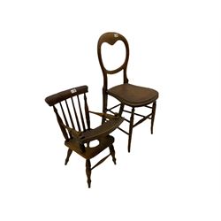 Early 19th century elm child's high chair, and a bedroom chair
