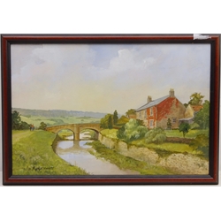  Mowthorpe Bridge Hackness Scarborough, oil on board signed by Don Micklethwaite (British 1936-) 29cm x 44cm  