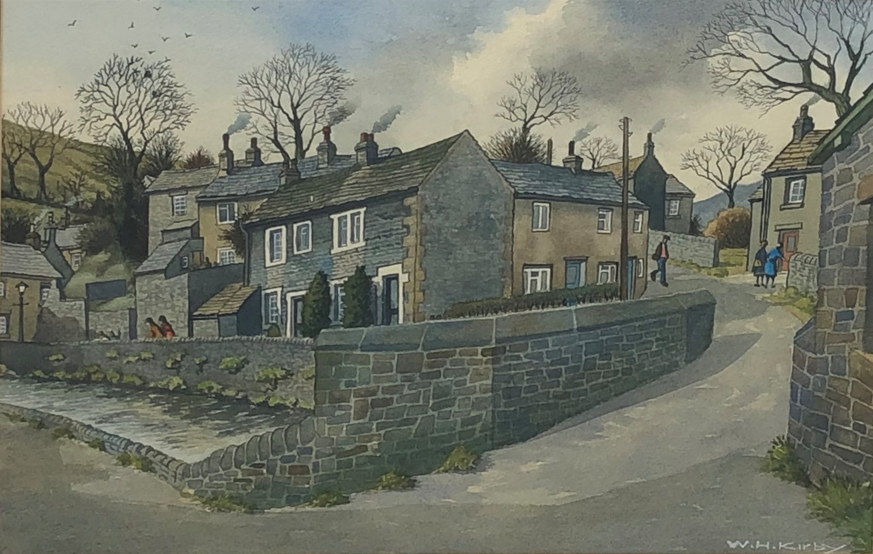 William (Bill) Kirby (Northern British 1934-2019): Dales Village, watercolour signed 33cm x 52cm