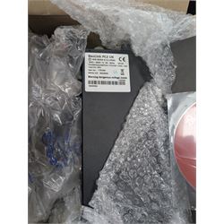 Four Bang & Olufsen Beolab pyramid speakers, Beolab 2000 speakers, two TV frets, phones, etc