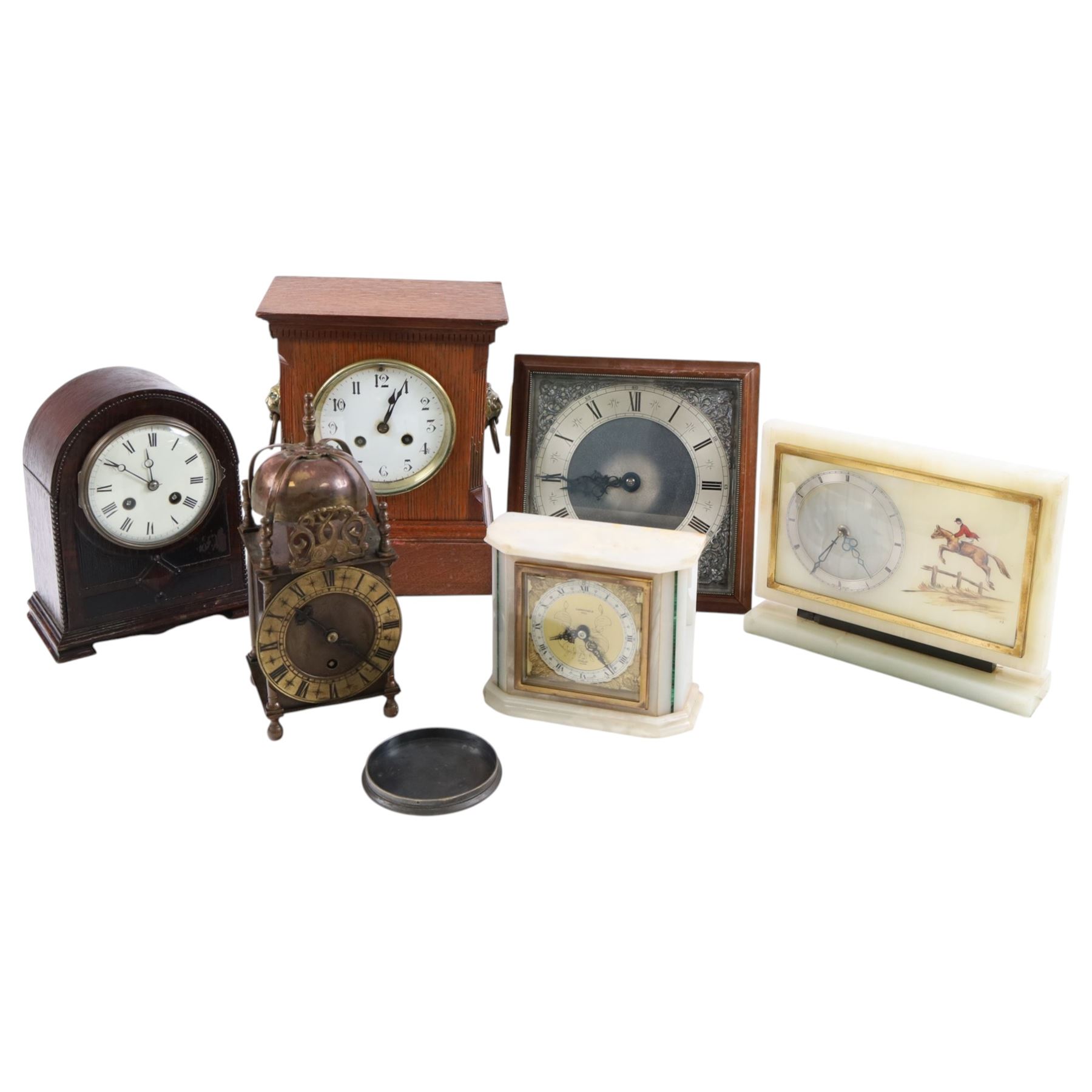 Early 20th century Smiths brass lantern clock, together with serval other mantel clocks