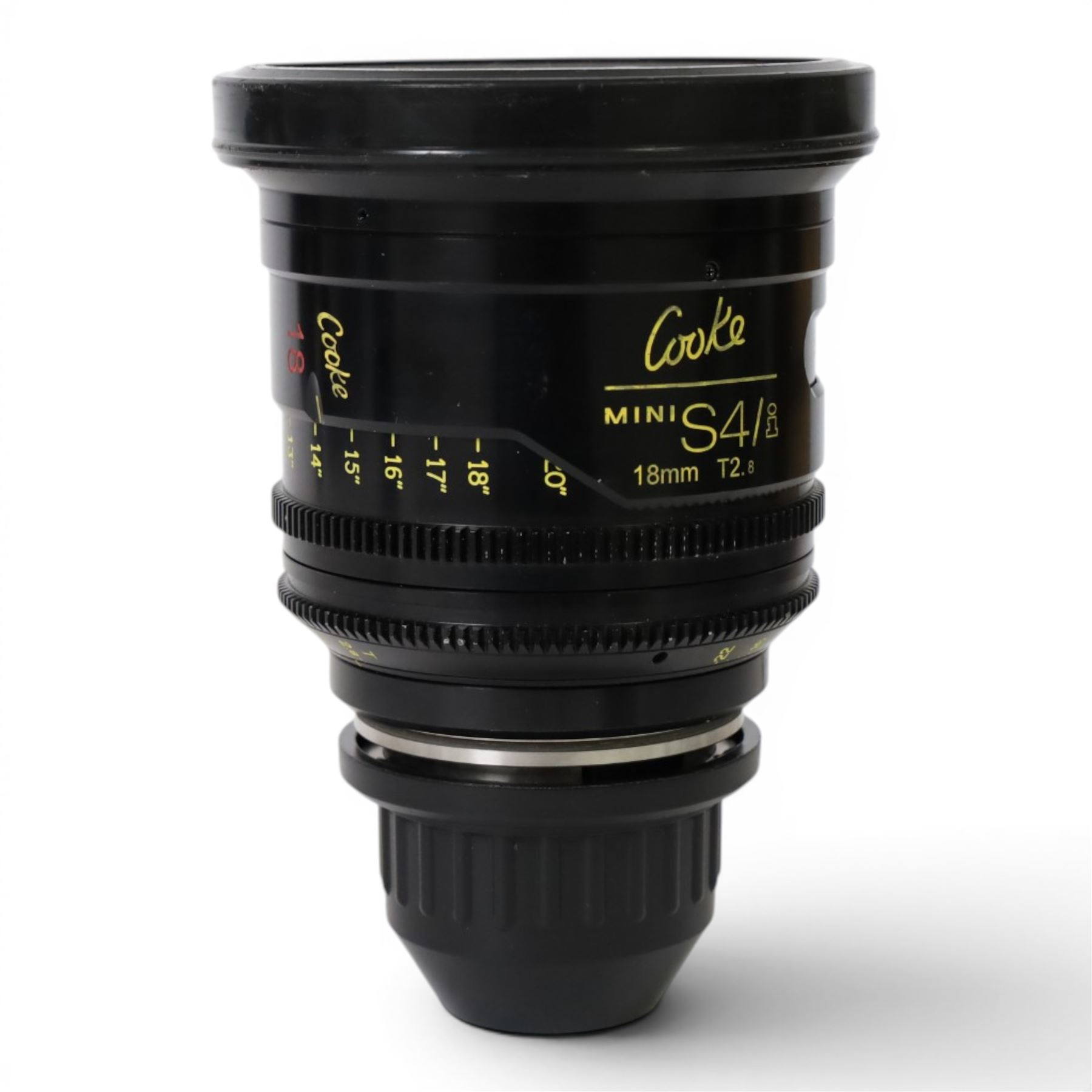 Cooke Mini S4/i 18mm T2.8 prime lens with PL mount, serial no. 8018-0714, with front and back lens caps
