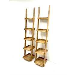 Futon company oak narrow leaning ladder shelves, five tier shelving unit 