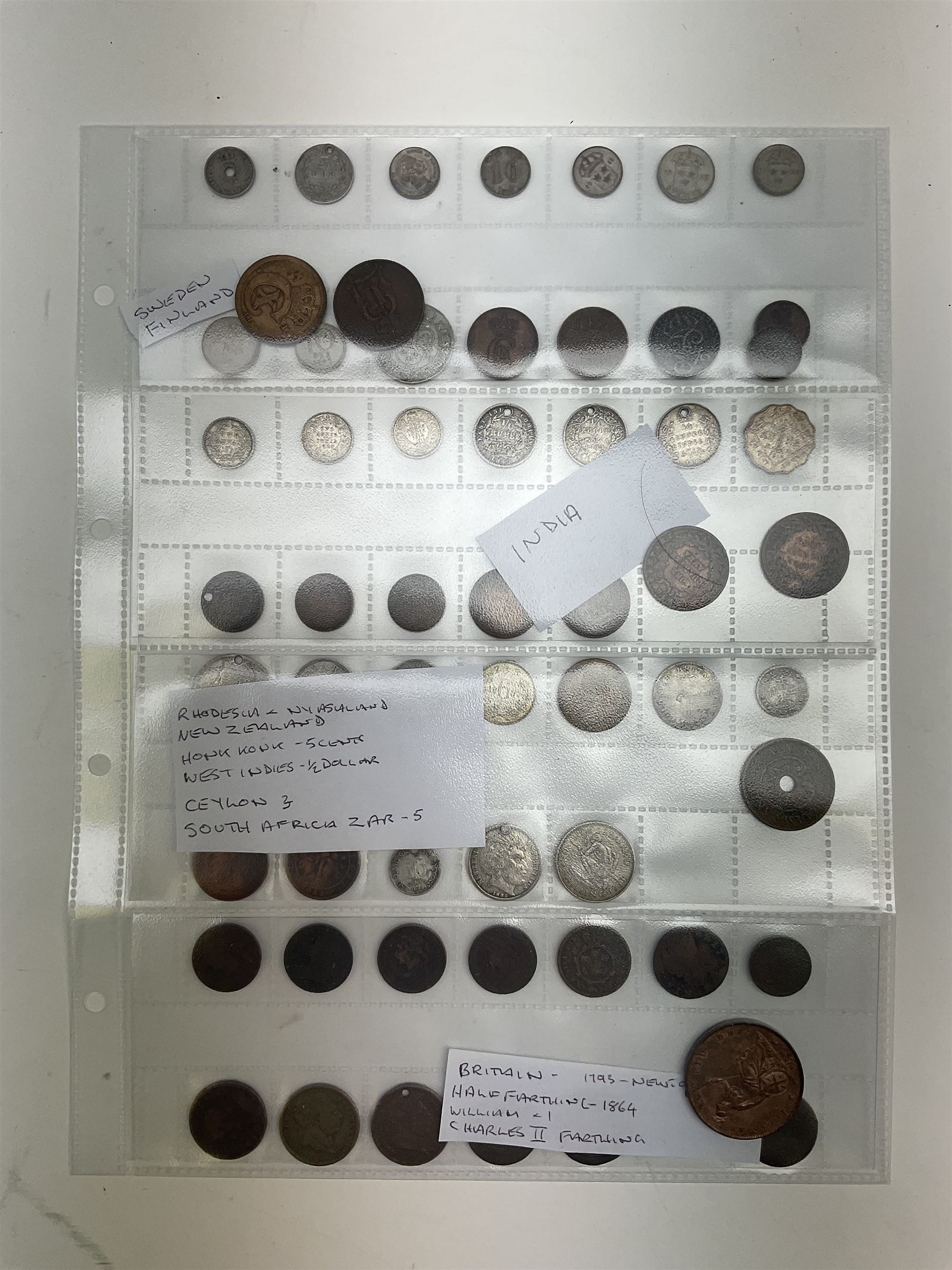 Interesting collection of 18th century and later Commonwealth and international coins, including India, Rhodesia, South Africa, Spain, Italy, Netherlands, Palestine, Russia, canada, Greece, Jersey, Guernsey, Germany, France, etc, including many silver examples