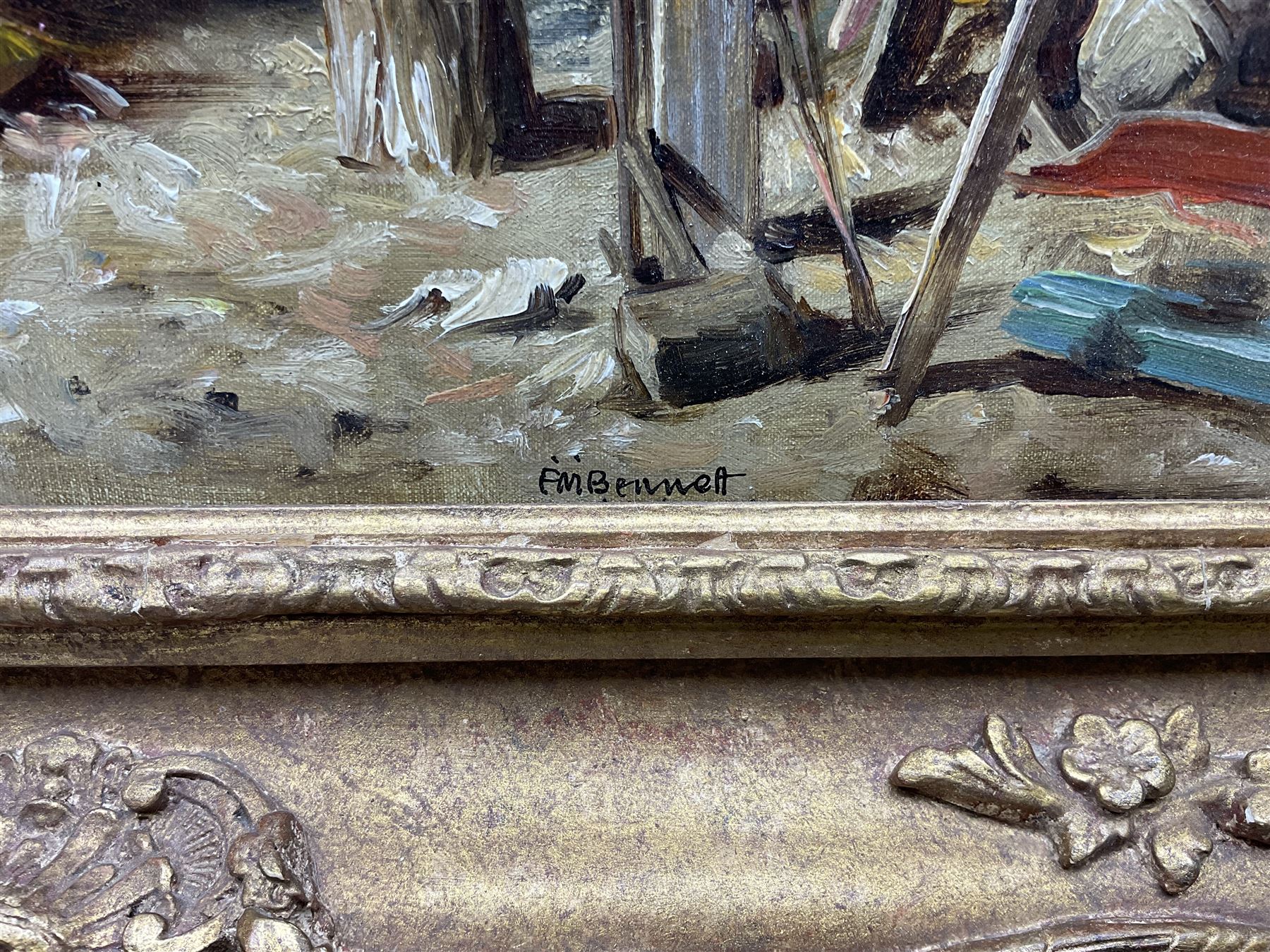 Frank Moss Bennett (British 1874-1953): 'The Wheelwright's - Winterborne Stickland Dorset', oil on canvas board signed, titled verso 24cm x 34cm