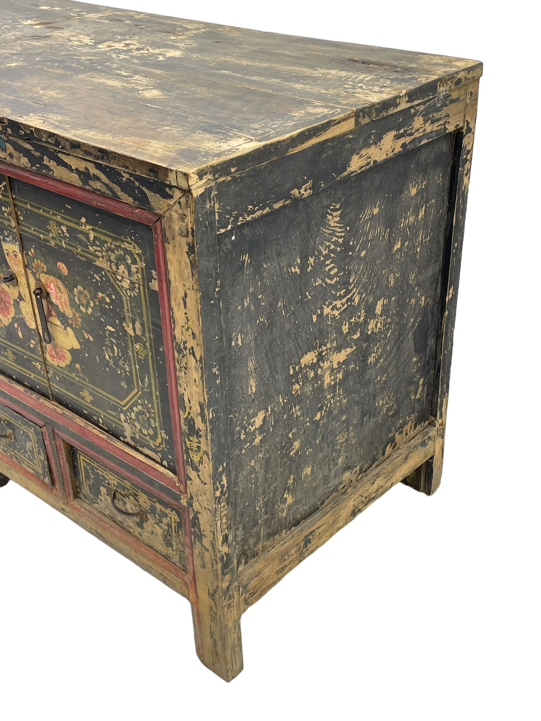 Painted Tibetan Side Cabinet - Late 19th Century