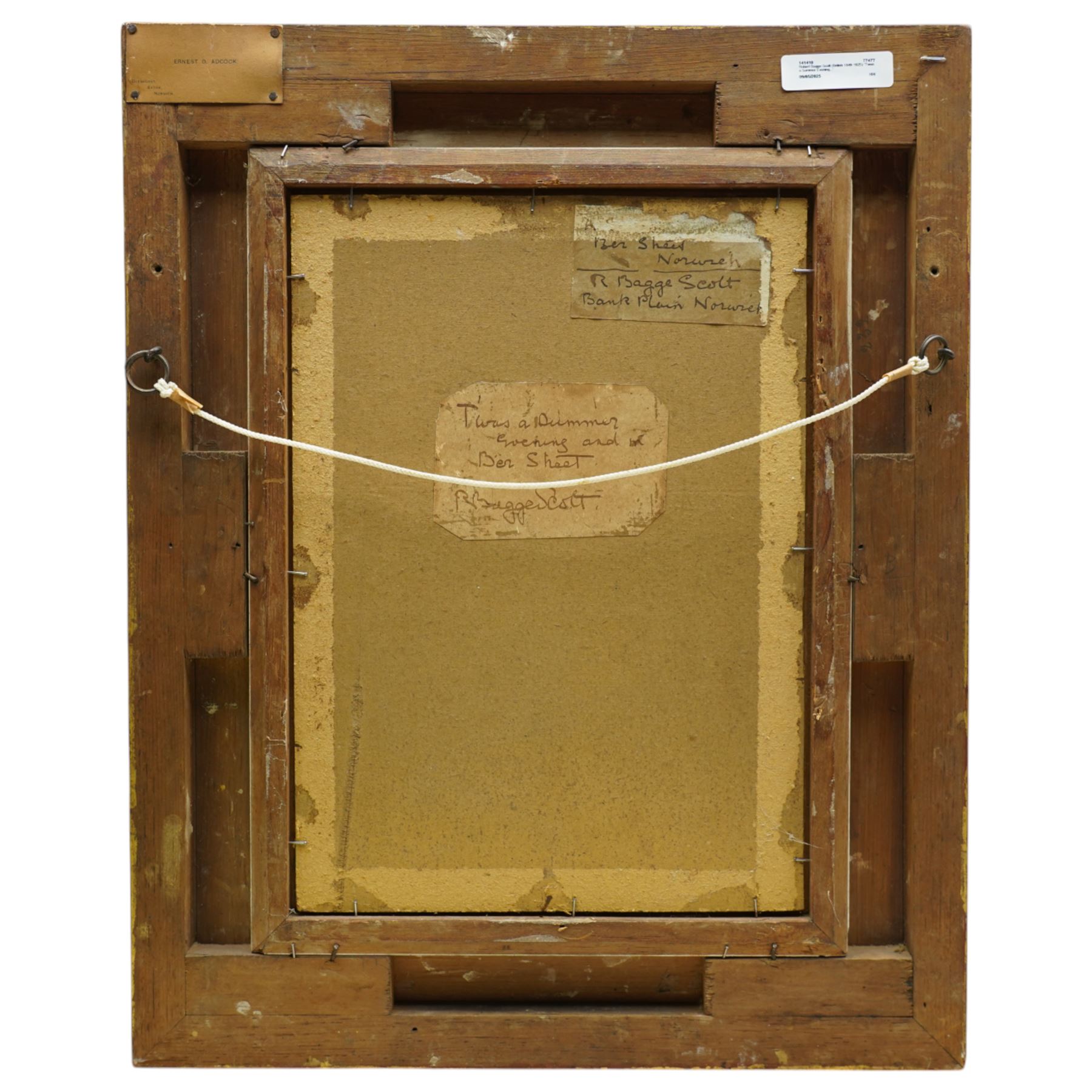 Robert Bagge-Scott (British 1849-1925): 'Twas a Summer Evening and in Ber Street' - Norwich, oil on board signed, inscribed on labels verso 35cm x 25cm