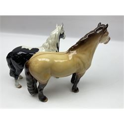 Beswick dun Highland pony no 1644 and piebald Pinto Pony  no 1373, both with printed mark beneath
