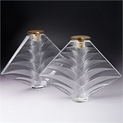 Pair of Lalique 'Ravelana' clear and frosted glass candlesticks inscribed 'Lalique, France' H22cm
