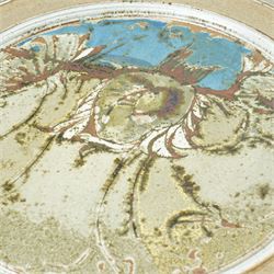 Mick Arnup (British 1925-2008): stoneware wall charger, decorated in mottled glaze with abstract decoration, incised signature to base, D45cm