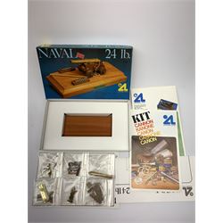 Three Artesania Latina wood and brass model kits of cannons including British 9lb, Naval 24lb and British Naval 12lb; all boxed with instructions and components in factory sealed transparent packaging (3)