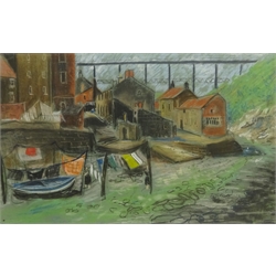  Pat Faust (British fl.1950-2000): 'Wash Day Staithes', pastel signed 43cm x 69cm  DDS - Artist's resale rights may apply to this lot    