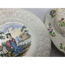 Collection of 19th century William Smith & Co nursery plates, to include examples decorated in the pastime series, and similar, all with moulded floral borders
