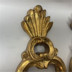 Pair of gilt wood single branch wall sconces, H40cm