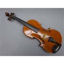  French violin labelled Chipot-Vuillaume, Gendre de J.-B. Vuillaume Paris inked date for 1893, 35.5cm two-piece figured maple back with spruce top, L59cm and a pernambuco bow, unmarked with nickel mounts, in case (2)   