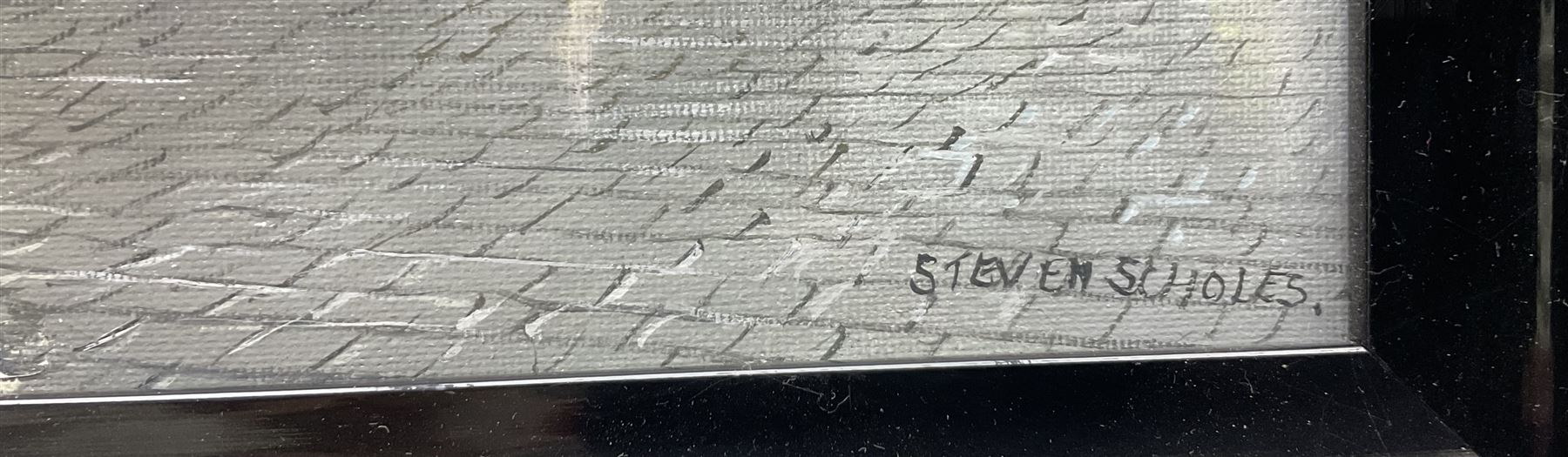 Steven Scholes (Northern British 1952-): 'The Old Gas Lamp 1962', oil on canvas signed 28.5cm x 38cm