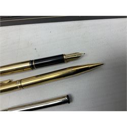 Sheaffer gold plated mechanical pencil, model TRZ 70, together with a matching gold plated Sheaffer fountain pen, with case