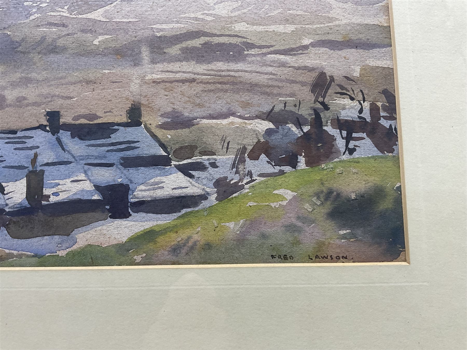 Frederick (Fred) Lawson (British 1888-1968): 'Castle Bolton - Looking in the direction of West Burton across Wensleydale', watercolour signed, titled on label verso 28cm x 37cm 