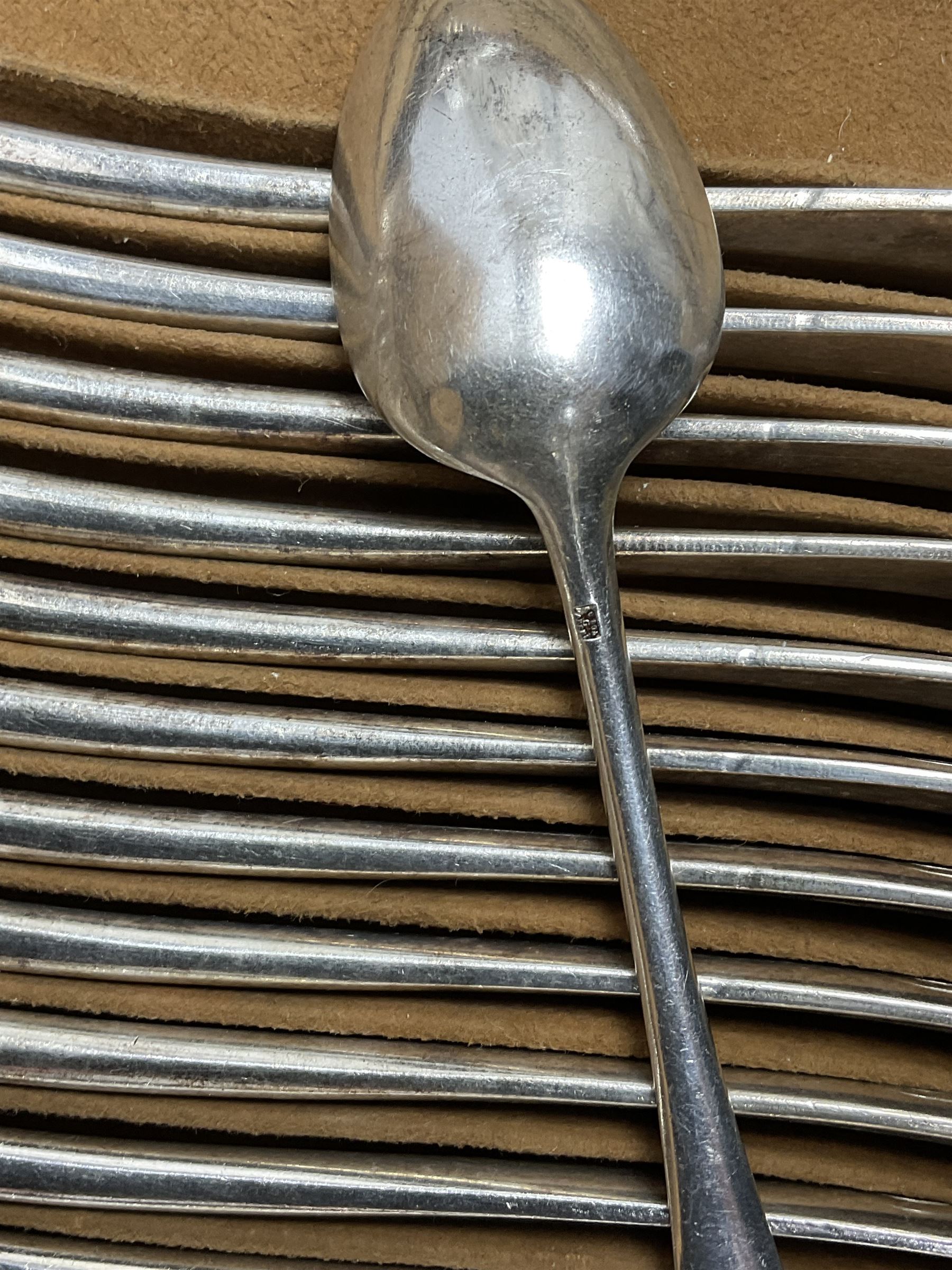 De Montfort cased canteen of silver plated cutlery for six place settings, together with further cased canteen of spoons and forks stamped Bon Marche