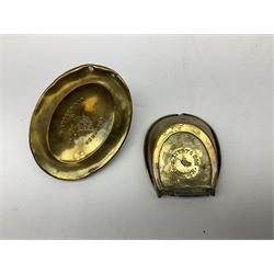 W Avery & Son brass oval pincushion in the form of a hedgehog, and horseshoe needle packet box both inscribed to base 'W. Avery and Son, Redditch', with registration mark, pin cushion L9cm 