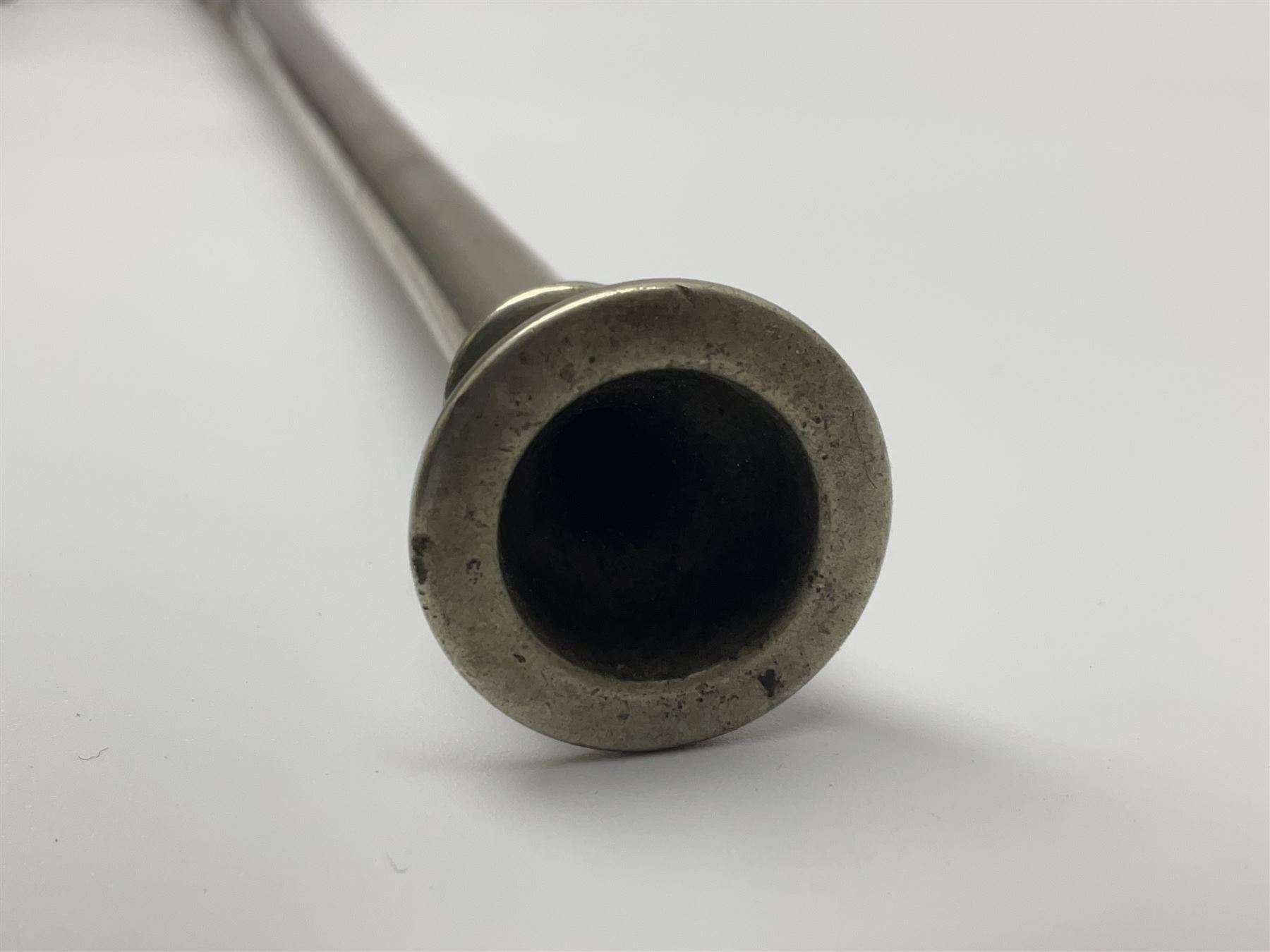 19th century telescopic hunting horn, the bell engraved 'The Beaufort', with makers mark Kohler & Son, makers, 61 Victoria Street, Westminster (from Covent garden) London, in a leather sheath, horn full extended L91cm 