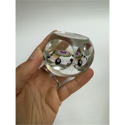 Glass Millefiori paperweight of hexagonal faceted form, H5cm