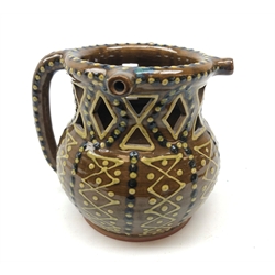   Peter Clirrell Brown Slipware puzzle jug, H13.5cm   