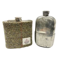 Silver plated hip flask with removable cup, by James Dixon & Sons, Sheffield, stamped to base, L13cm and another hip flask