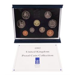 The Royal Mint United Kingdom 1992 proof coin collection, including dual dated 1992 / 1993 EEC fifty pence coin, cased with certificate