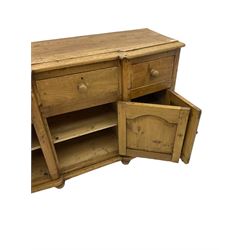 Stripped pine dresser, fitted with three drawers and three cupboards