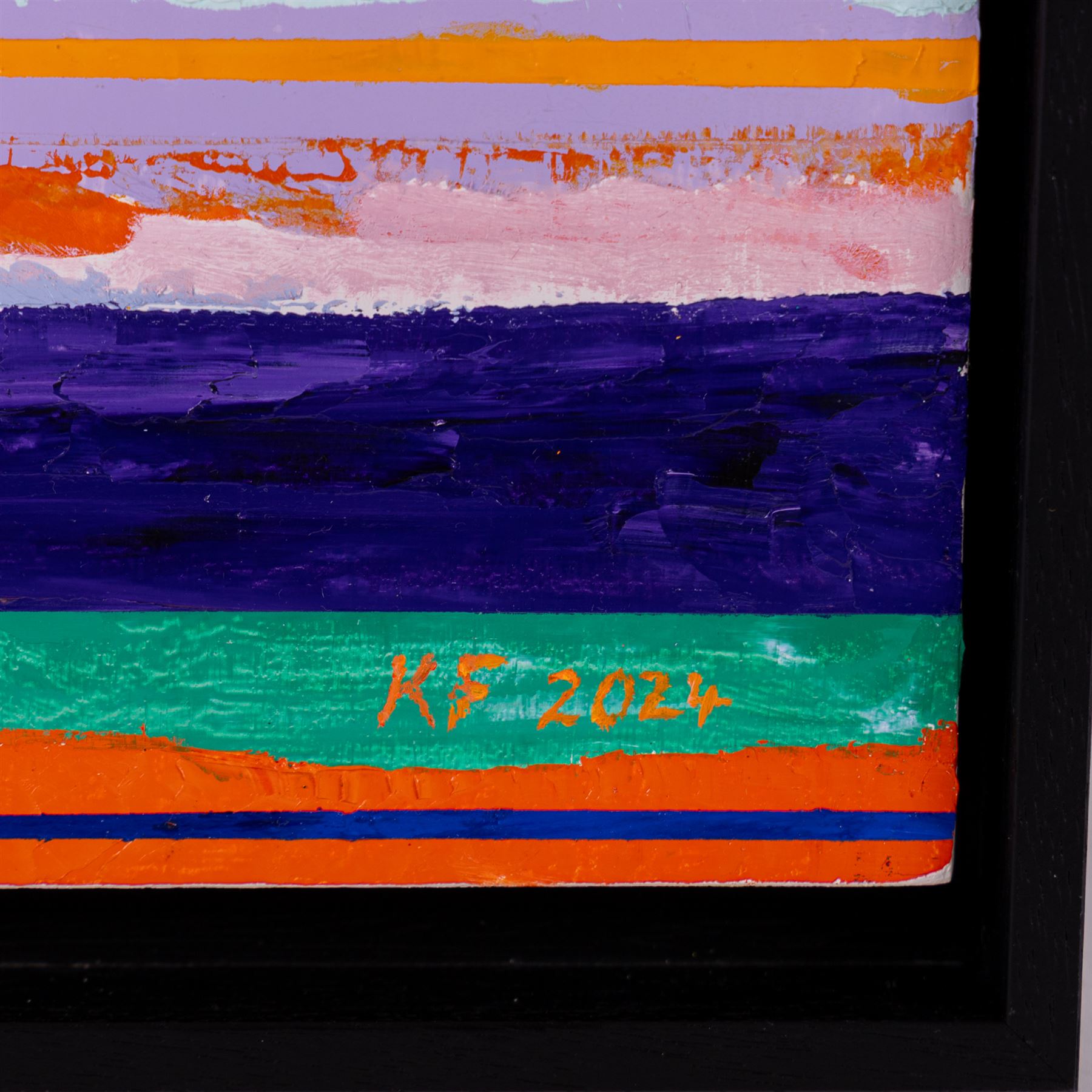 Kieron Farrow (British 1949-): 'Horizon', three oils on board signed and dated 2024, two of the same size, one slightly larger, 41cm x 30cm (3)
