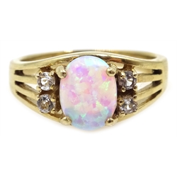  Gold opal and white topaz ring, hallmarked 9ct  