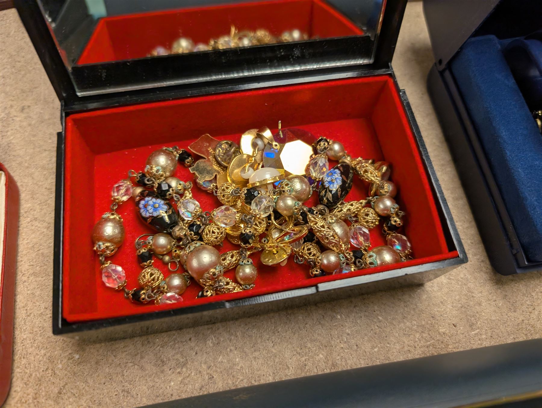 Silver marcasite wristwatch and a large collection of costume jewellery, including beaded necklaces, wristwatches, etc, 