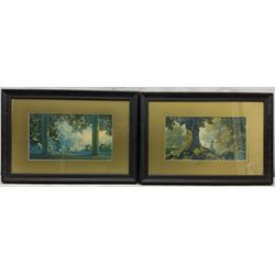 Maxfield Parrish (American 1870-1966): Classical Landscapes, pair chromolithographs 25cm x 45cm (2)