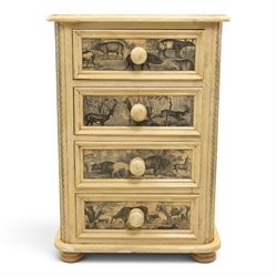 Traditional design cream painted lacquered pedestal chest, rounded moulded top over four s...