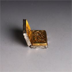 Victorian silver vinaigrette, of typical shaped rectangular form, engraved 'Sincerity' to higned cover bordered by scrolling foliate decoration and with gilt interior, hallmarked Robert Thornton, London 1868