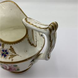 19th century Thomas Goode and Co jug, hand painted with floral sprays and sprigs within a gilt rim, with black mark beneath, together with another similar example unmarked, H11cm