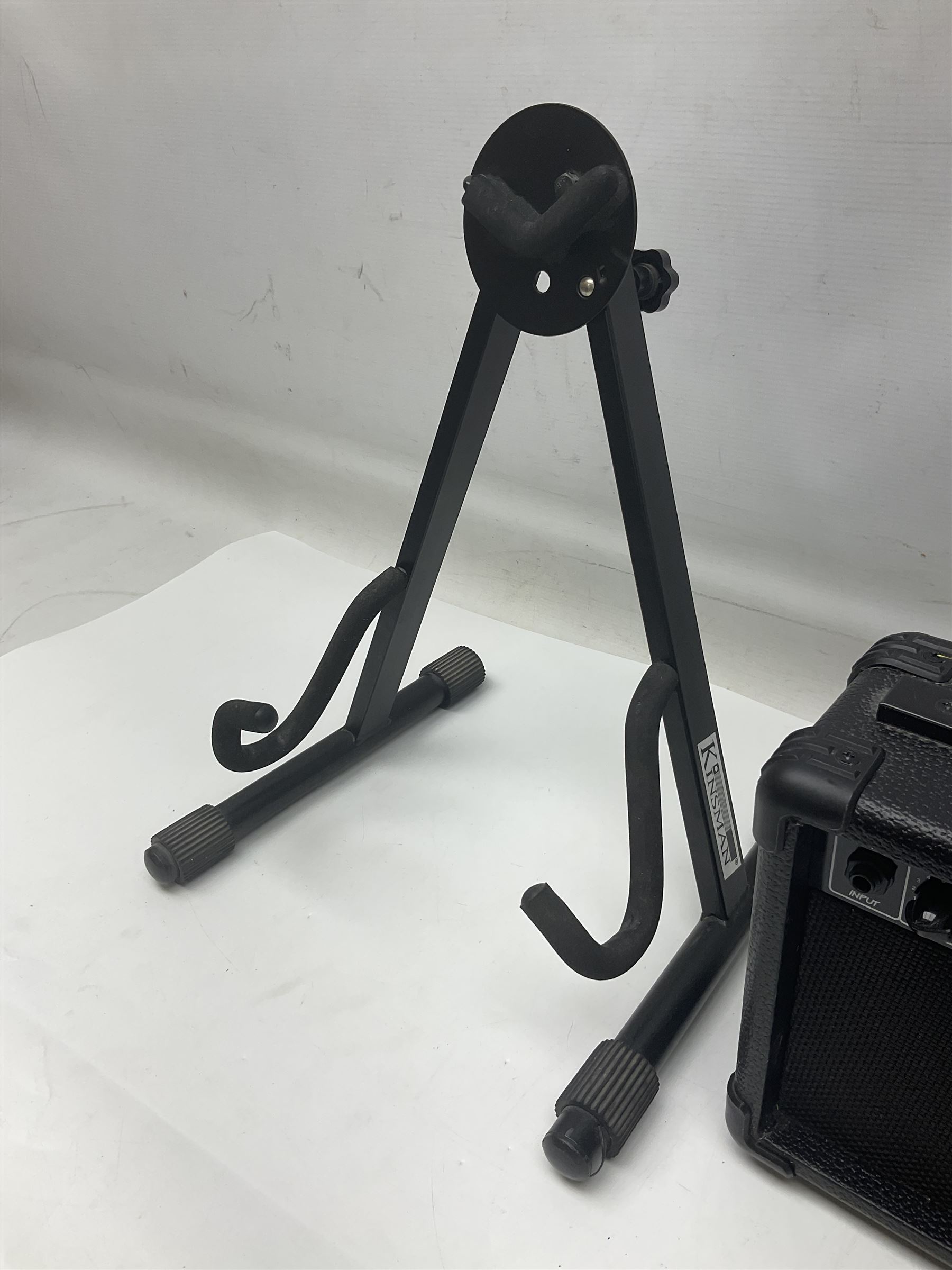 Aria Les Paul style electric guitar, no.037704CH L102cm; with amplifier, soft carrying case and stand; together with various guitar songbooks etc