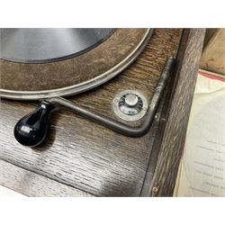 Columbia Grafonola tabletop hornless gramophone, with detachable winding handle, together with a collection of records 