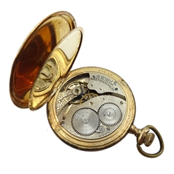 Waltham U.S.A Traveller gold-plated pocket watch, top wind, movement No.18748715, case by Dennison and a Waltham Mass gold-plated full hunter pocket watch No. 1441315, case by Keystone