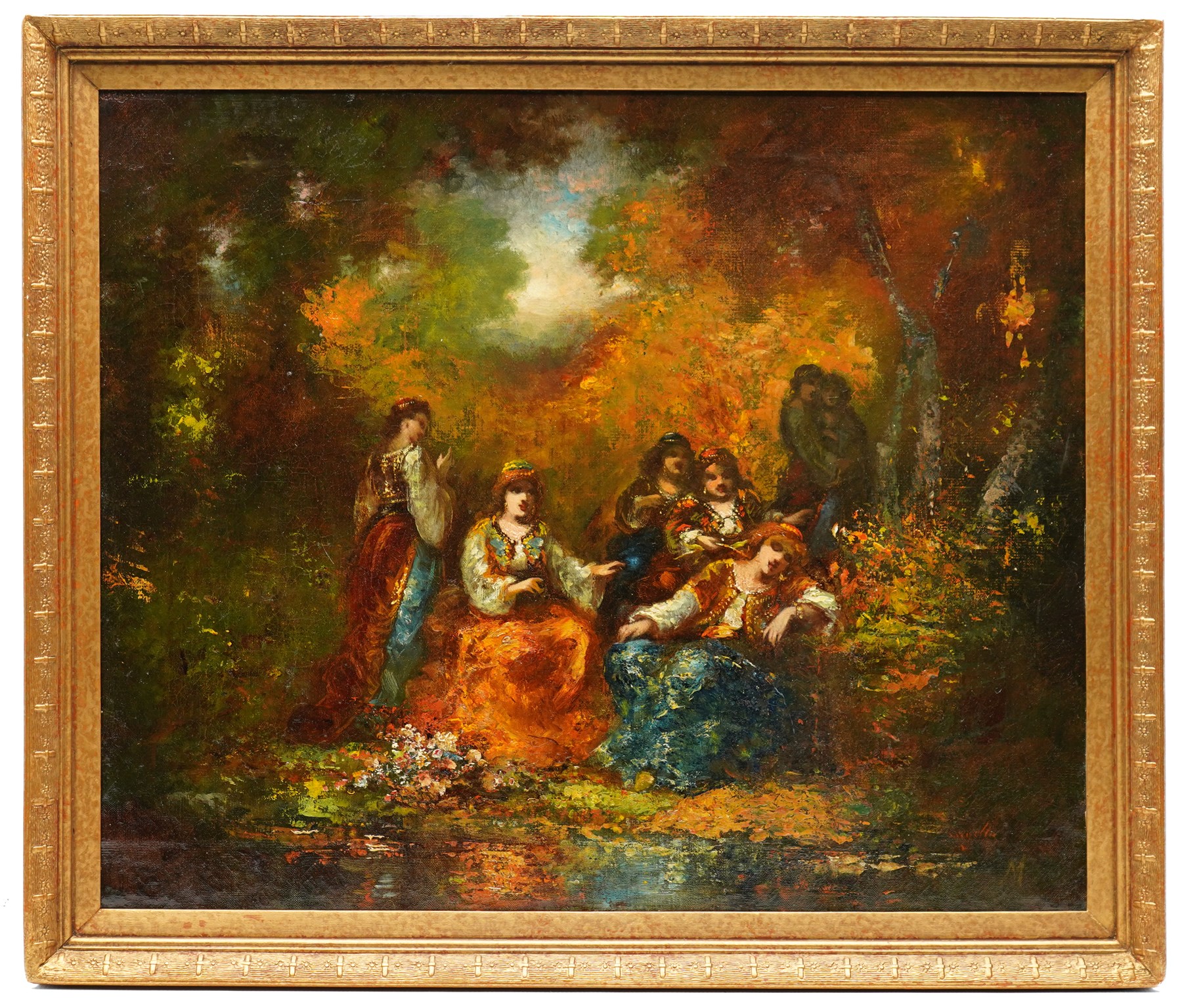 Frédéric Borgella (French 1833-1901): Figures in a Dense Woodland, oil on canvas faintly signed 52cm x 63cm
Provenance: Phillips London, 1928 lot 136, label verso